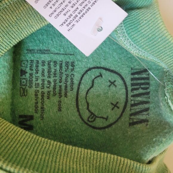 NEW URBAN OUTFITTERS NIRVANA DYED FACE GREEN SWEATSHIRT M MEDIUM NWT - Picture 4 of 6